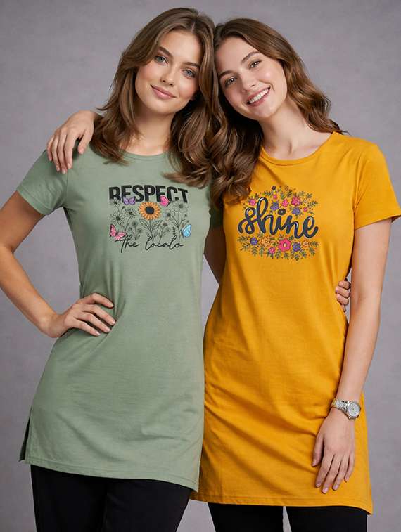 women pack of 2 printed short sleeve loungwear t-shirt
