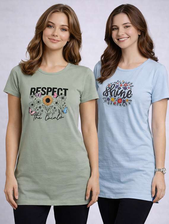 women pack of 2 printed short sleeve loungwear t-shirt
