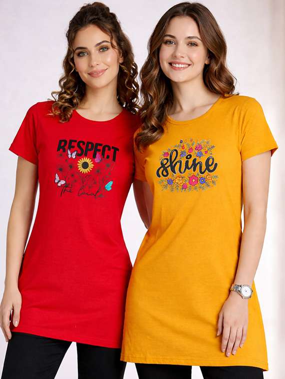 women pack of 2 printed short sleeve loungwear t-shirt