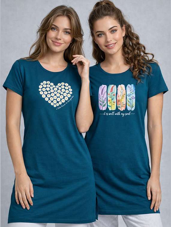 women pack of 2 printed short sleeve loungwear t-shirt