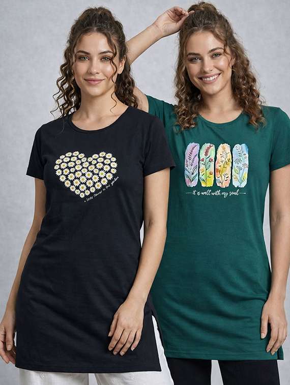 women printed  black cotton blend regular t-shirt