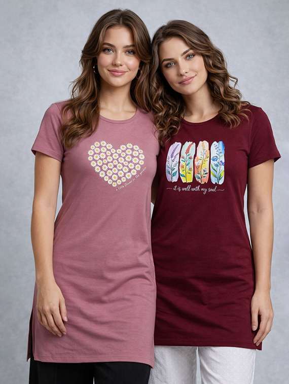 women pack of 2 printed short sleeve loungewear t-shirt