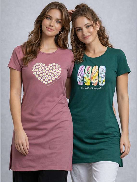 women pack of 2 printed short sleeve loungewear t-shirt