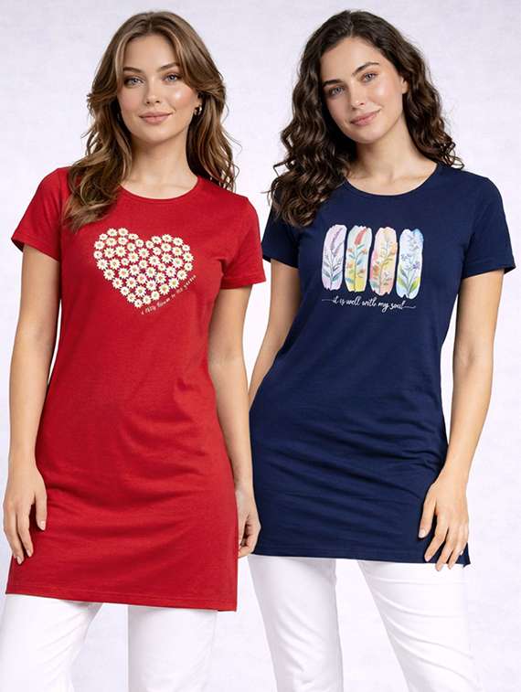 women pack of 2 printed short sleeve loungewear t-shirt