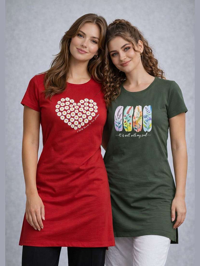 women pack of 2 printed round neck lounge-tshirt