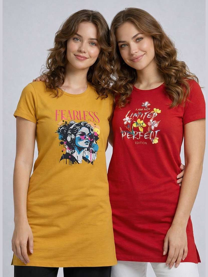 women pack of 2 printed round neck lounge-tshirt
