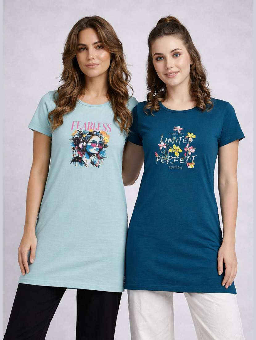 women pack of 2 printed round neck lounge-tshirt
