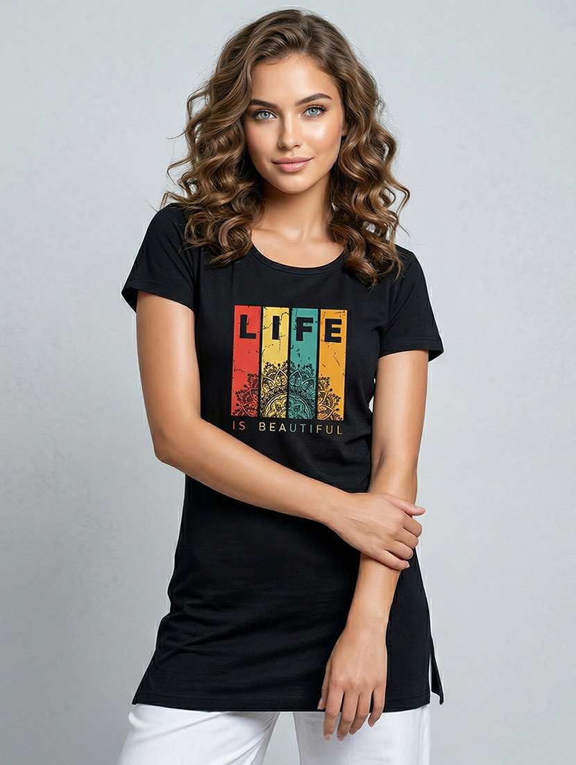 women pack of 2 printed round neck lounge-tshirt - 22465628 -  Standard Image - 3