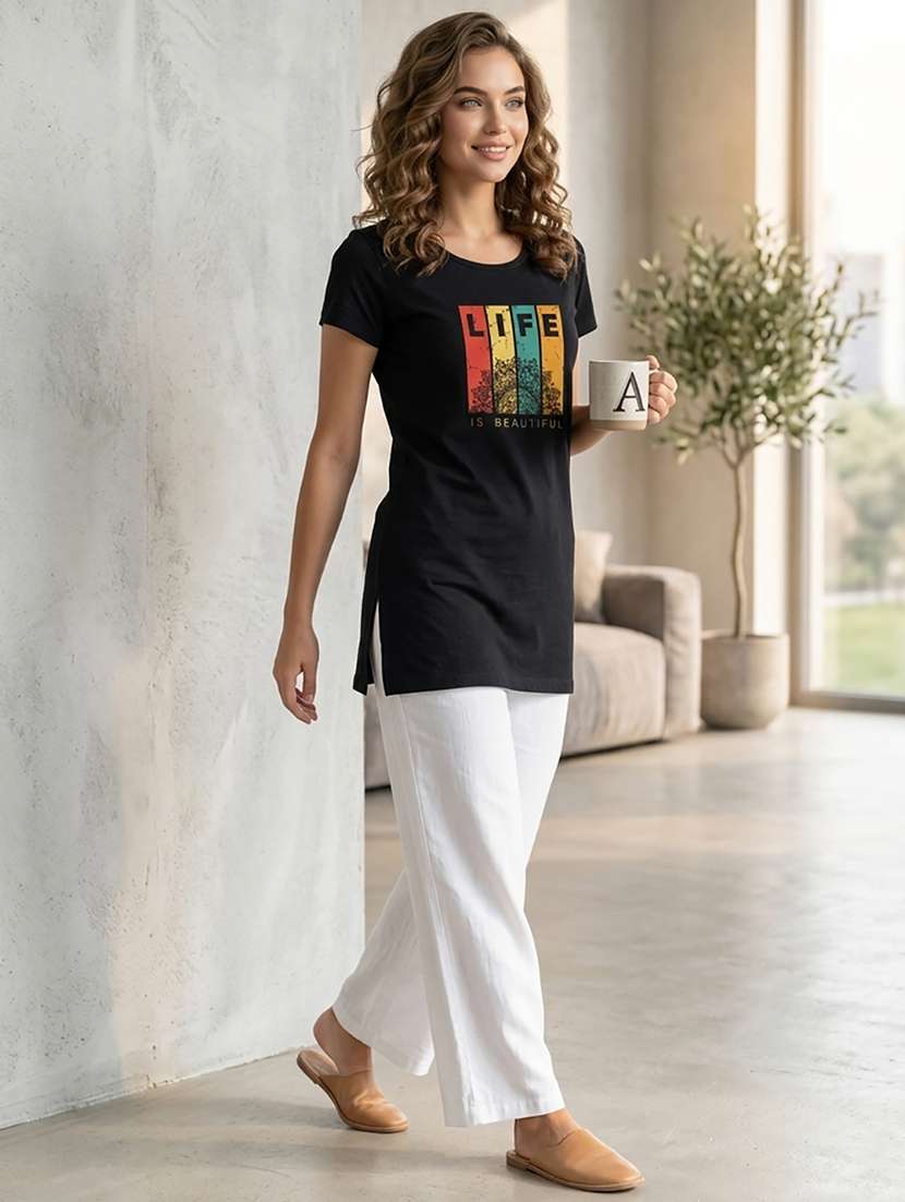 women pack of 2 printed round neck lounge-tshirt - 22465628 -  Standard Image - 5