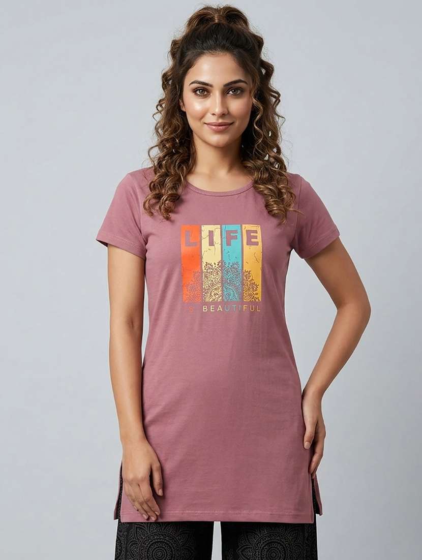 women pack of 2 printed round neck lounge-tshirt - 22465649 -  Standard Image - 3