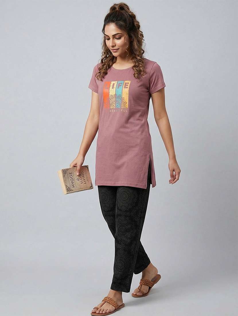 women pack of 2 printed round neck lounge-tshirt - 22465649 -  Standard Image - 5