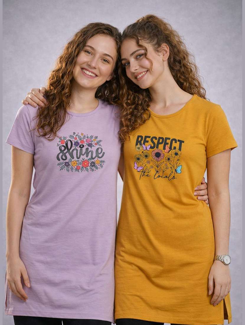 women pack of 2 printed round neck lounge-tshirt