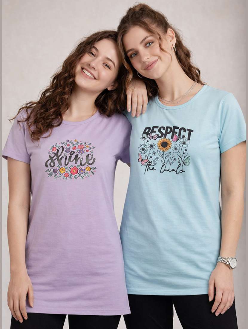 women pack of 2 printed round neck lounge-tshirt