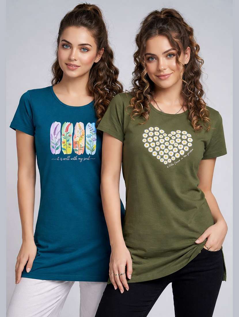 women pack of 2 printed round neck lounge-tshirt