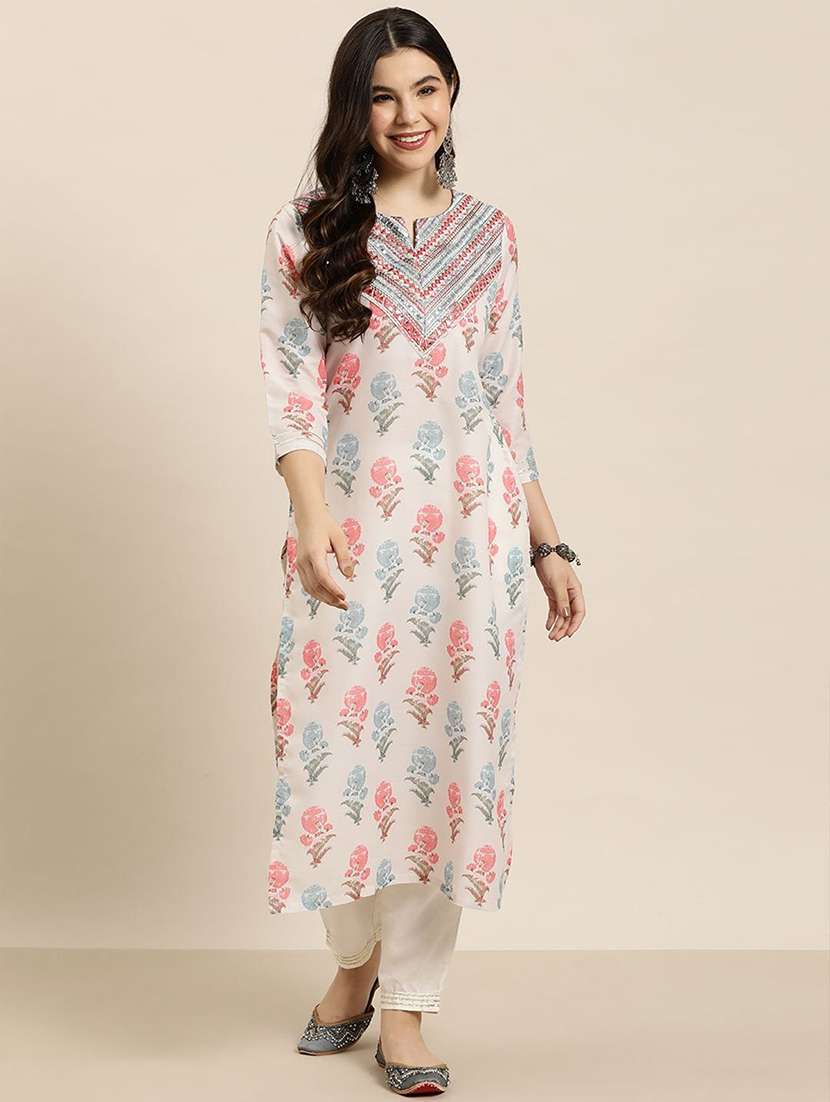 women white cotton blend straight kurta