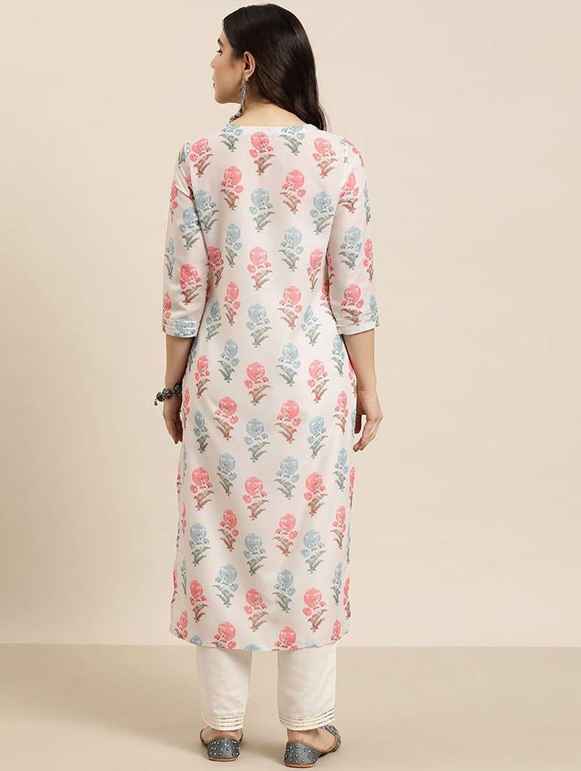 women white cotton blend straight kurta - 22465776 -  Standard Image - 3