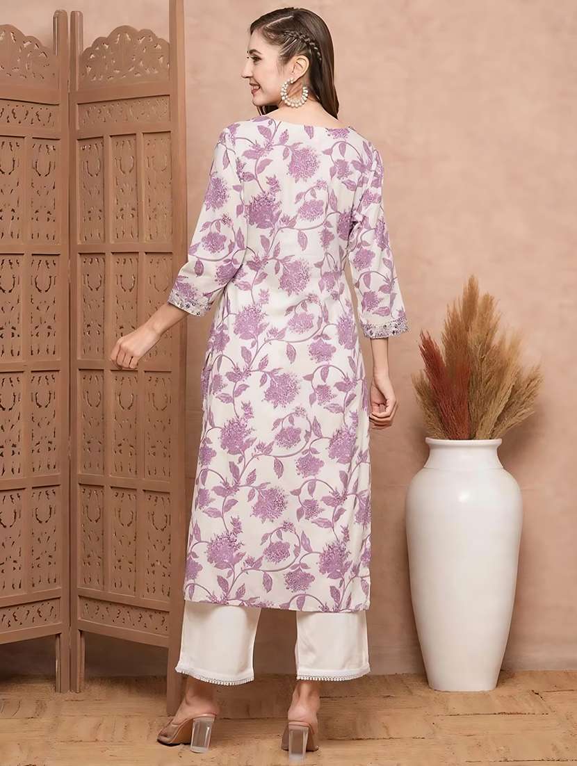 women purple cotton blend straight kurta - 22465777 -  Standard Image - 3
