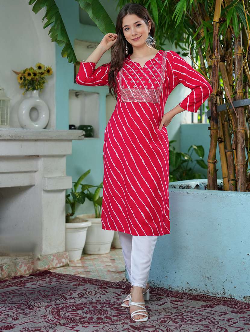 women pink cotton blend straight kurta