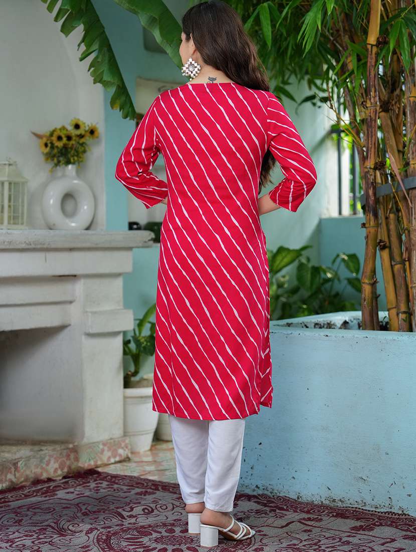 women pink cotton blend straight kurta - 22465779 -  Standard Image - 3