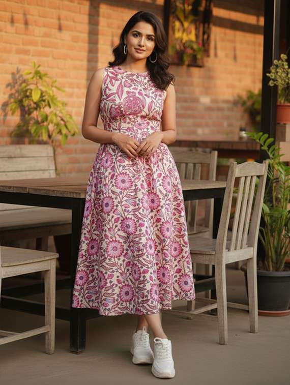 women pink cotton blend gown dress