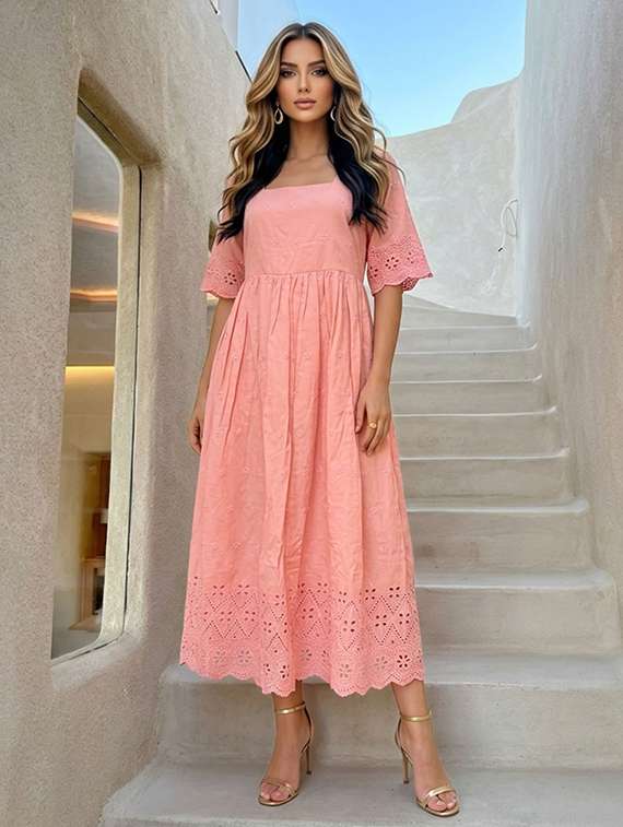 women pink cotton blend gown dress