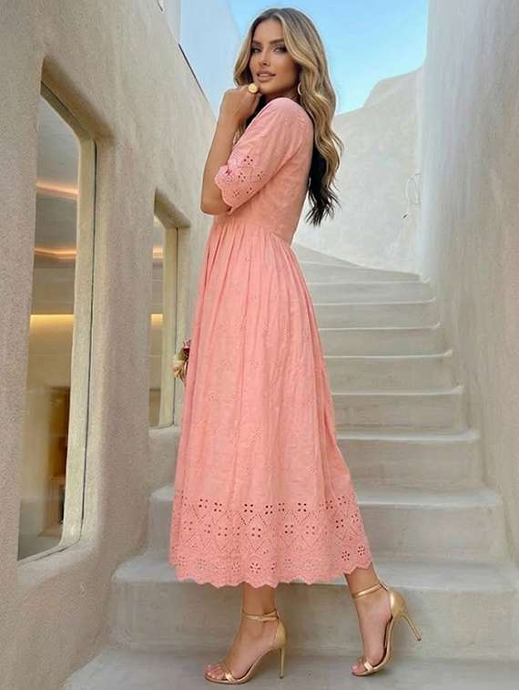 women pink cotton blend gown dress - 22465783 -  Standard Image - 3