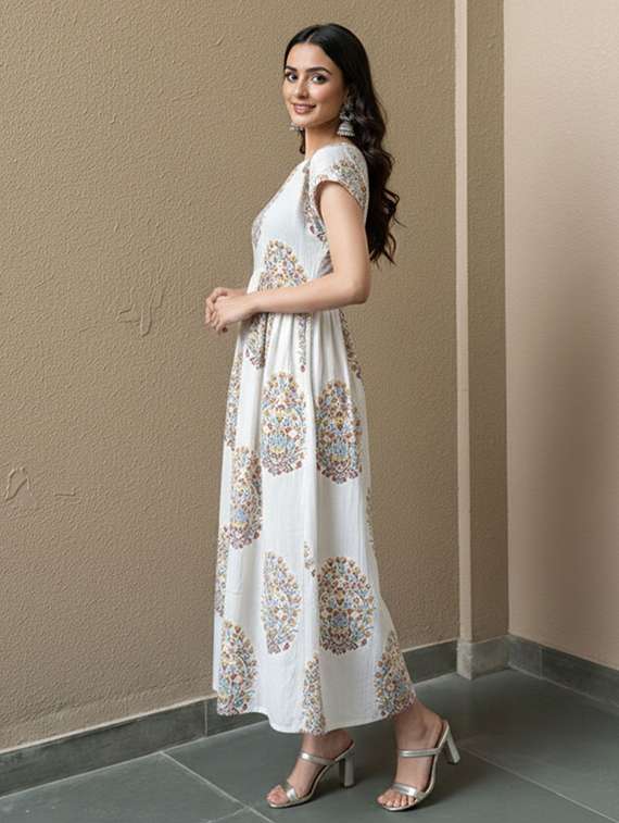 women white cotton blend gown dress - 22465786 -  Standard Image - 3