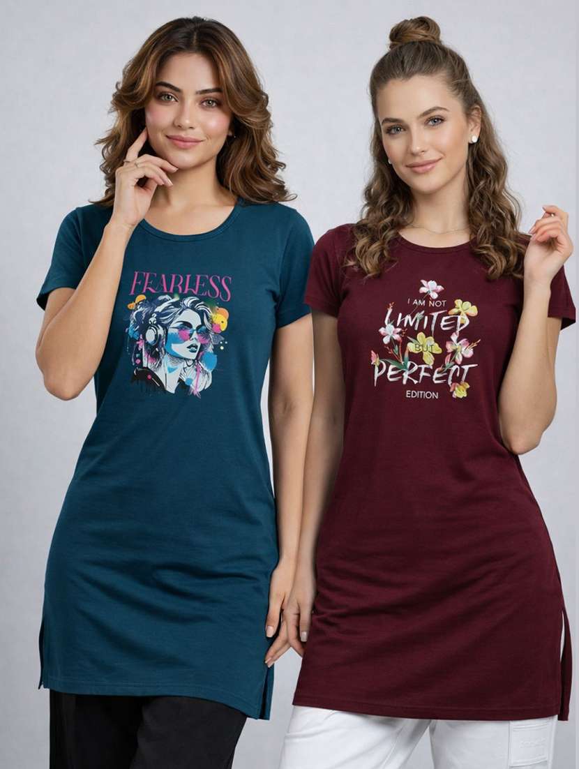 women pack of 2 printed combo t-shirt