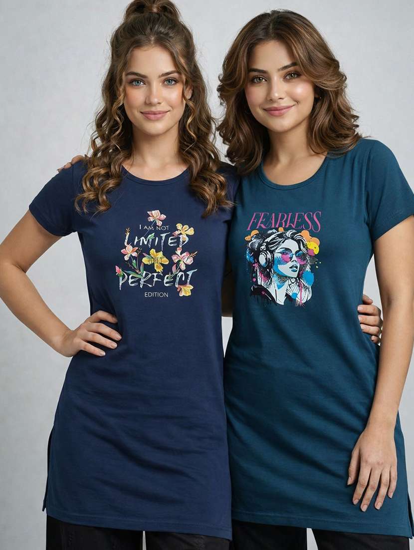women pack of 2 printed combo t-shirt