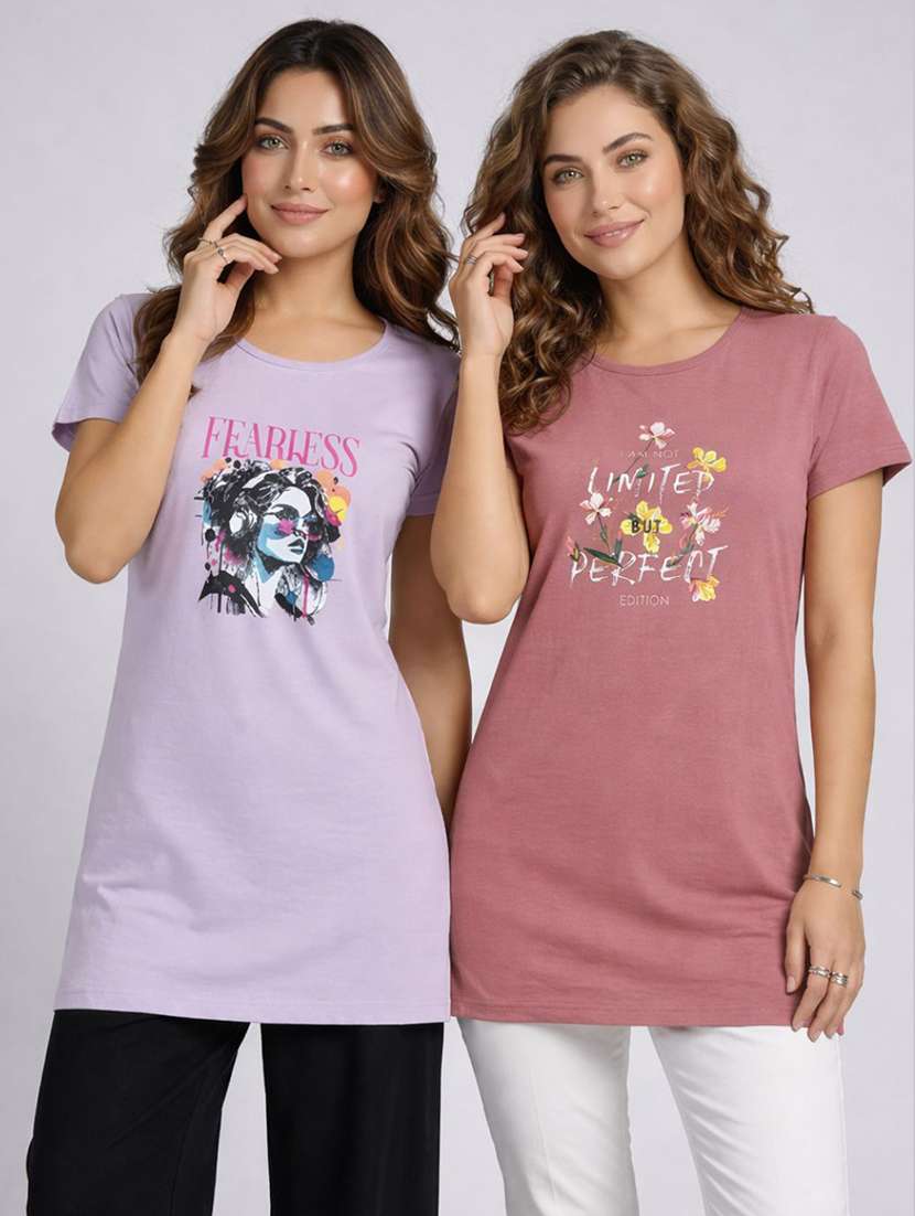 women pack of 2 printed combo t-shirt