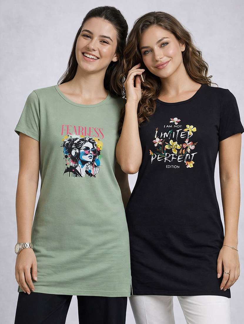 women pack of 2 printed combo t-shirt