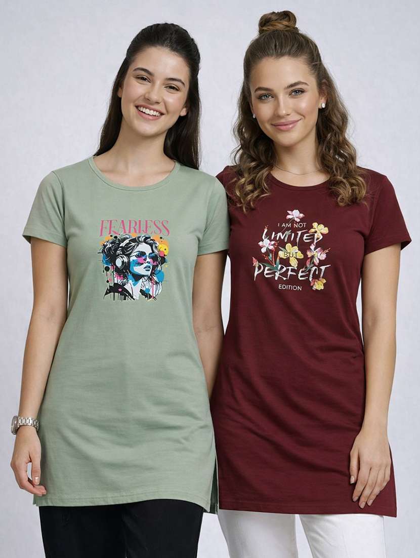 women pack of 2 printed combo t-shirt