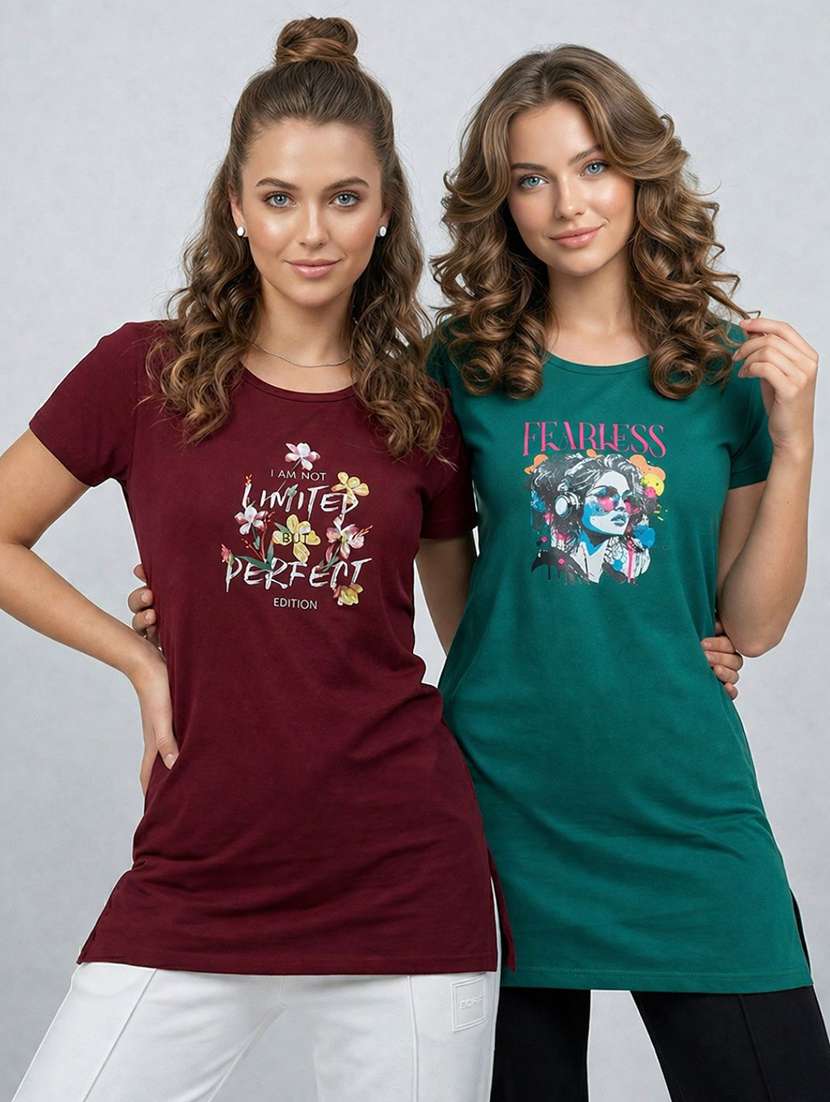 women pack of 2 printed combo t-shirt