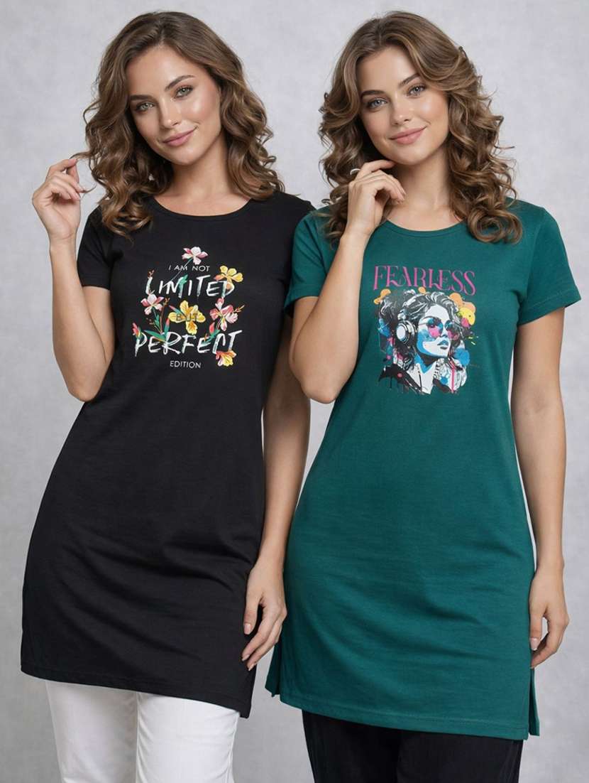 women pack of 2 printed combo t-shirt
