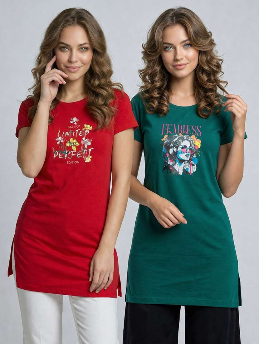 women pack of 2 printed combo t-shirt