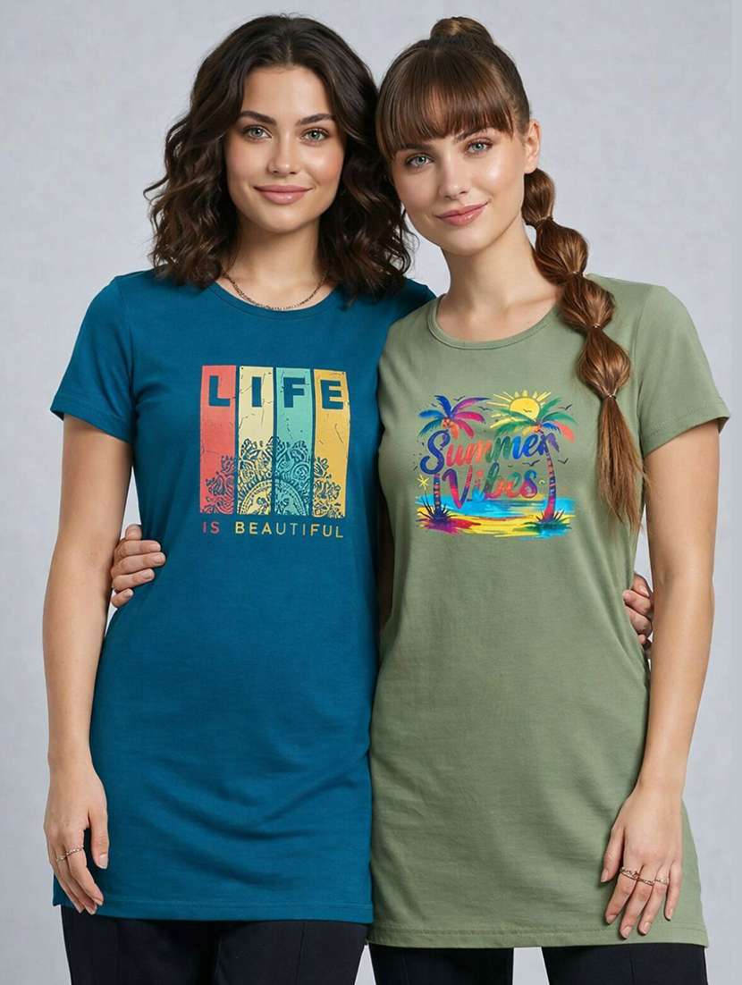 women pack of 2 printed combo t-shirt