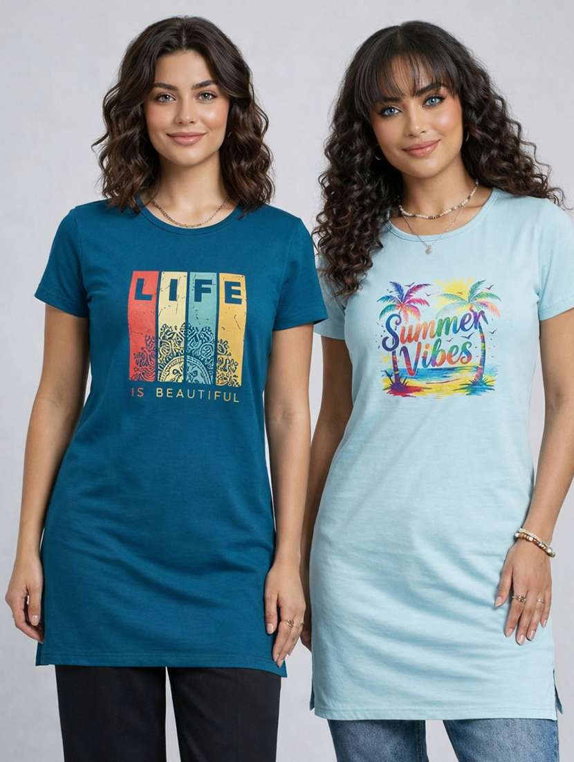 women pack of 2 printed combo t-shirt