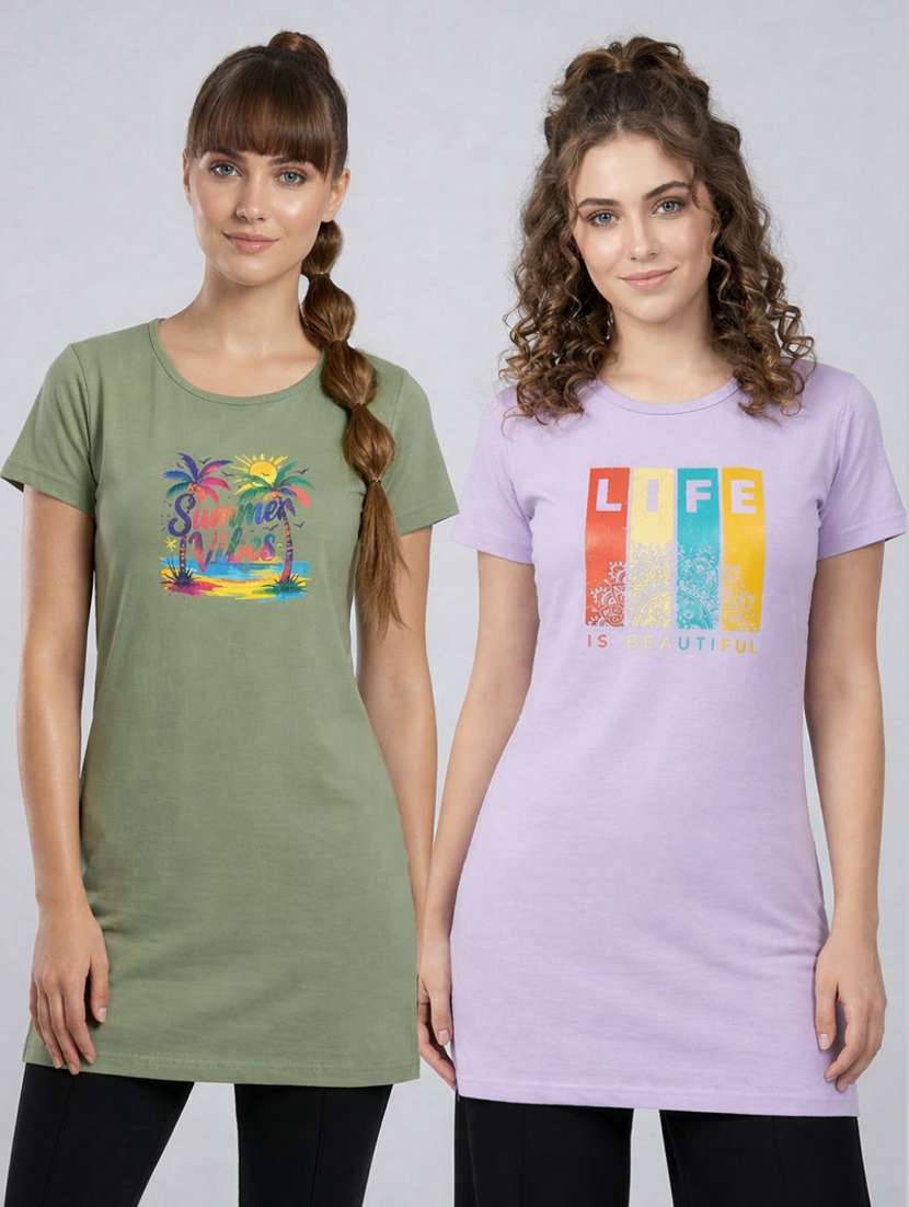 women pack of 2 printed combo t-shirt