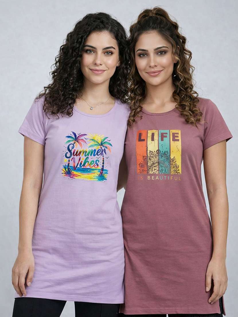 women pack of 2 printed combo t-shirt