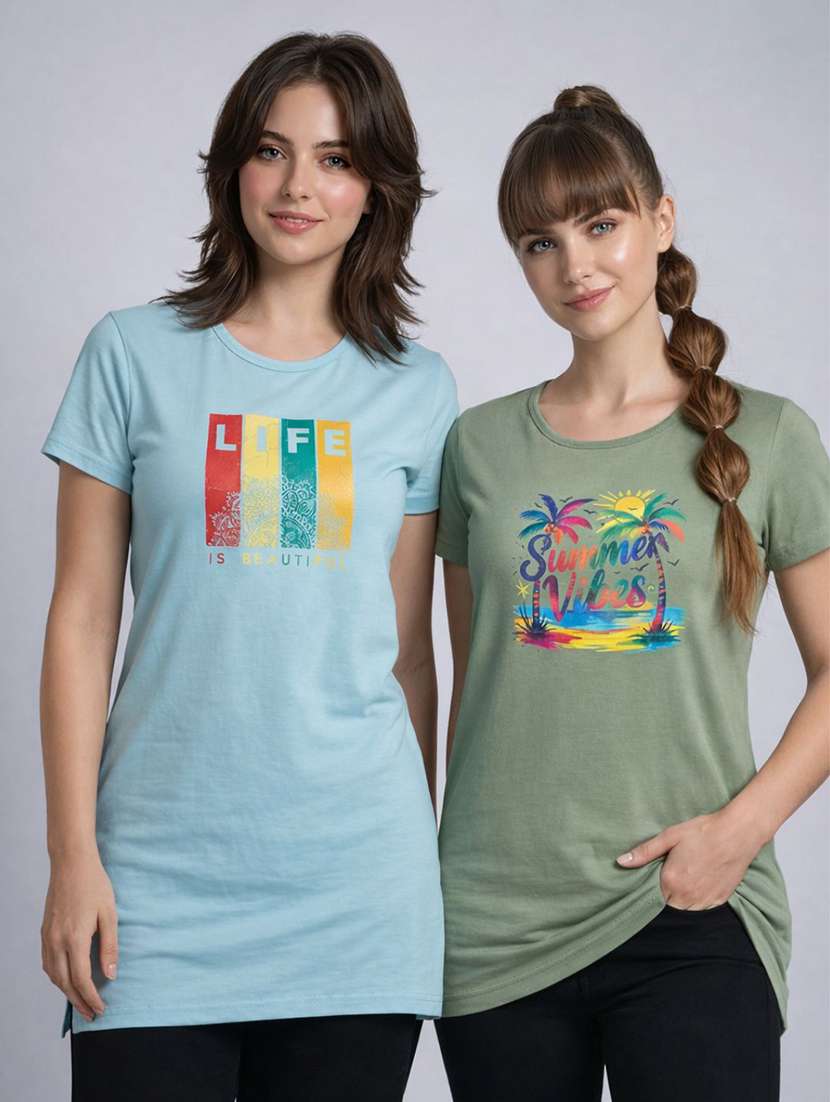 women pack of 2 printed combo t-shirt