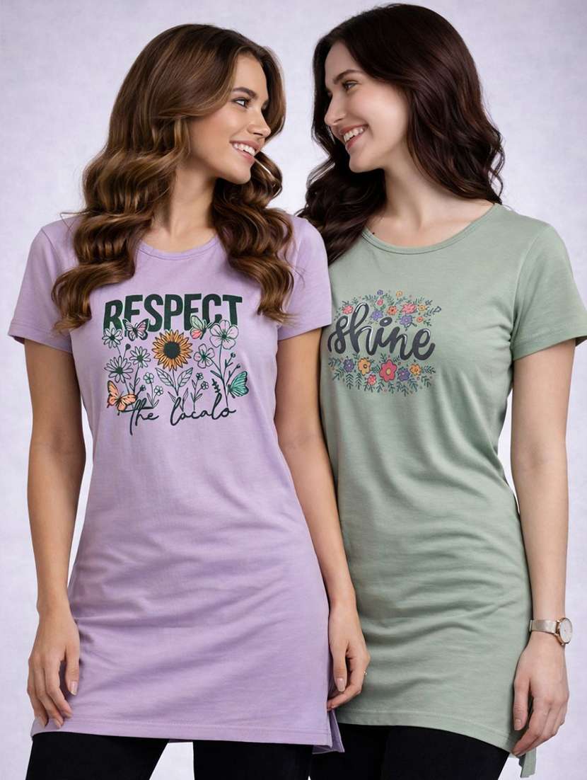 women pack of 2 printed combo t-shirt
