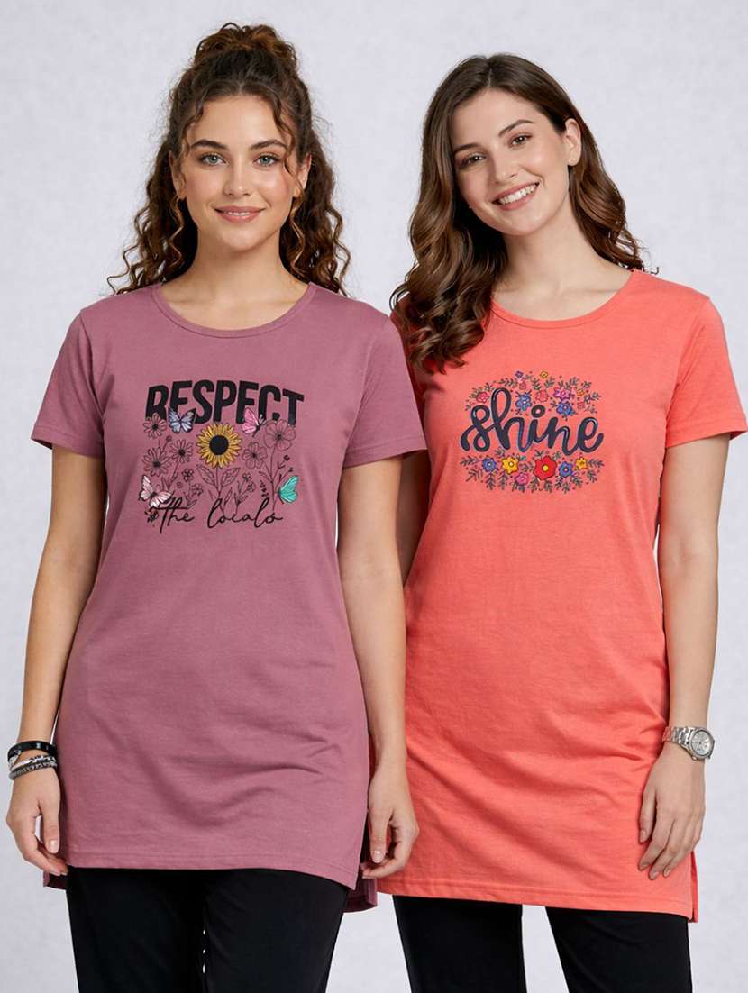 women pack of 2 printed combo t-shirt