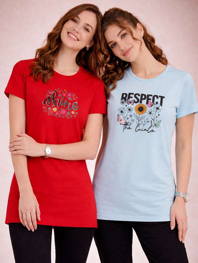 women pack of 2 printed combo t-shirt