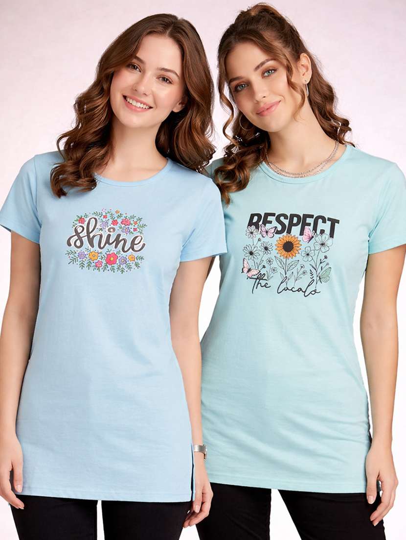 women pack of 2 printed combo t-shirt