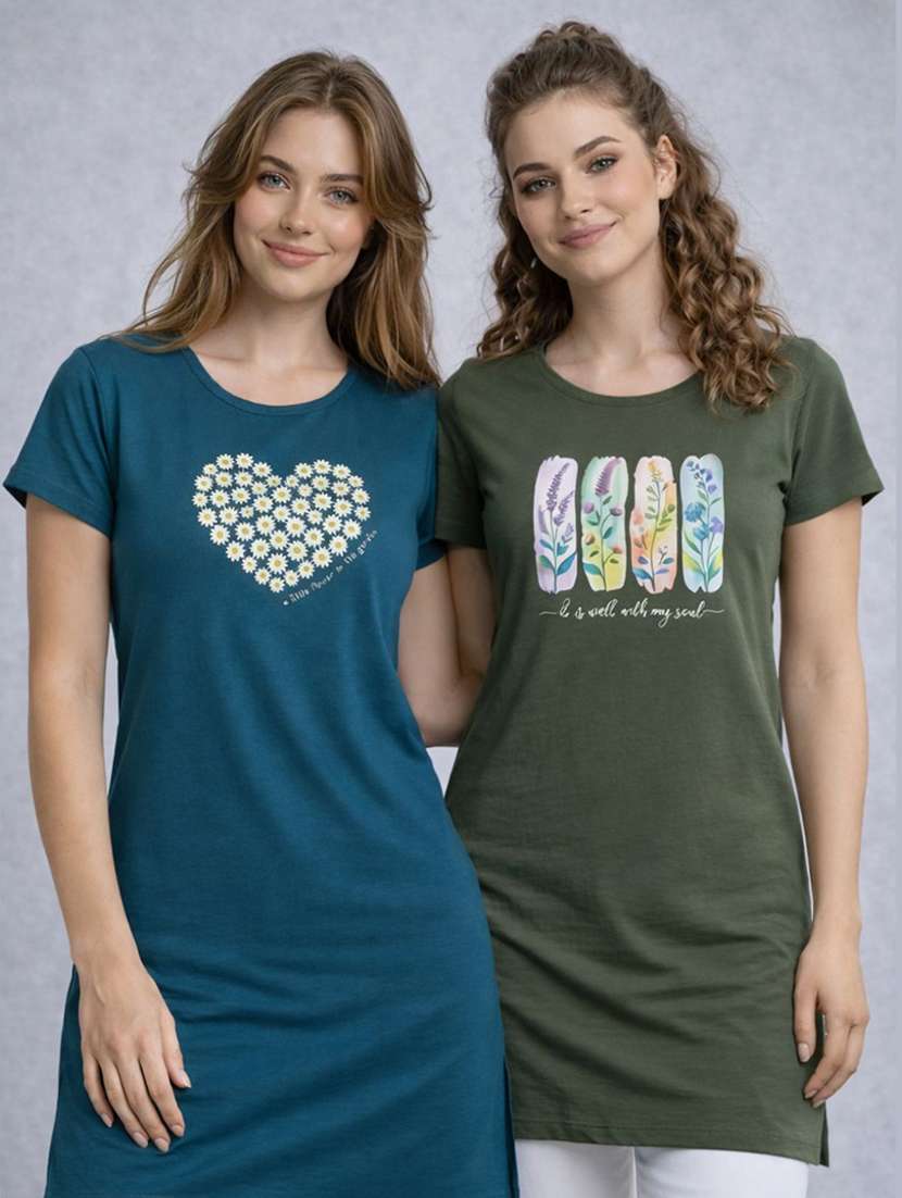 women pack of 2 printed combo t-shirt