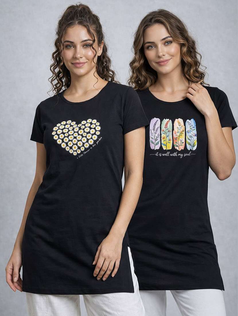 women pack of 2 printed combo t-shirt