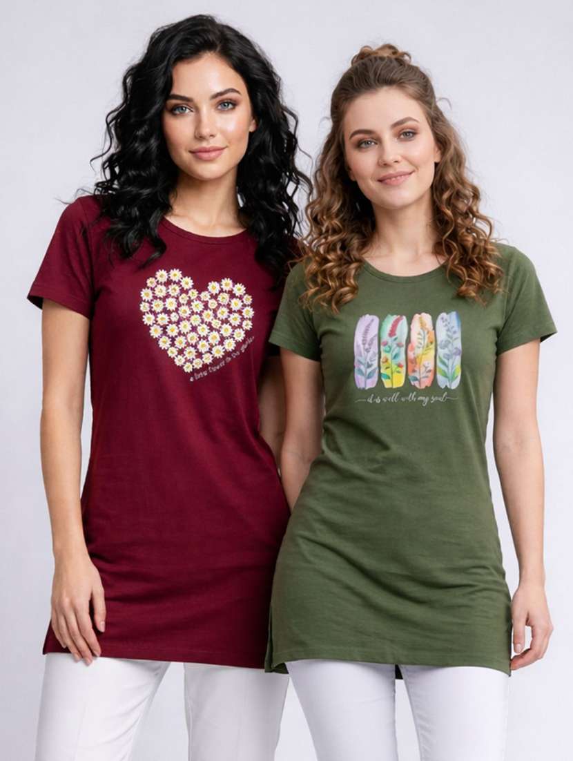 women pack of 2 printed combo t-shirt