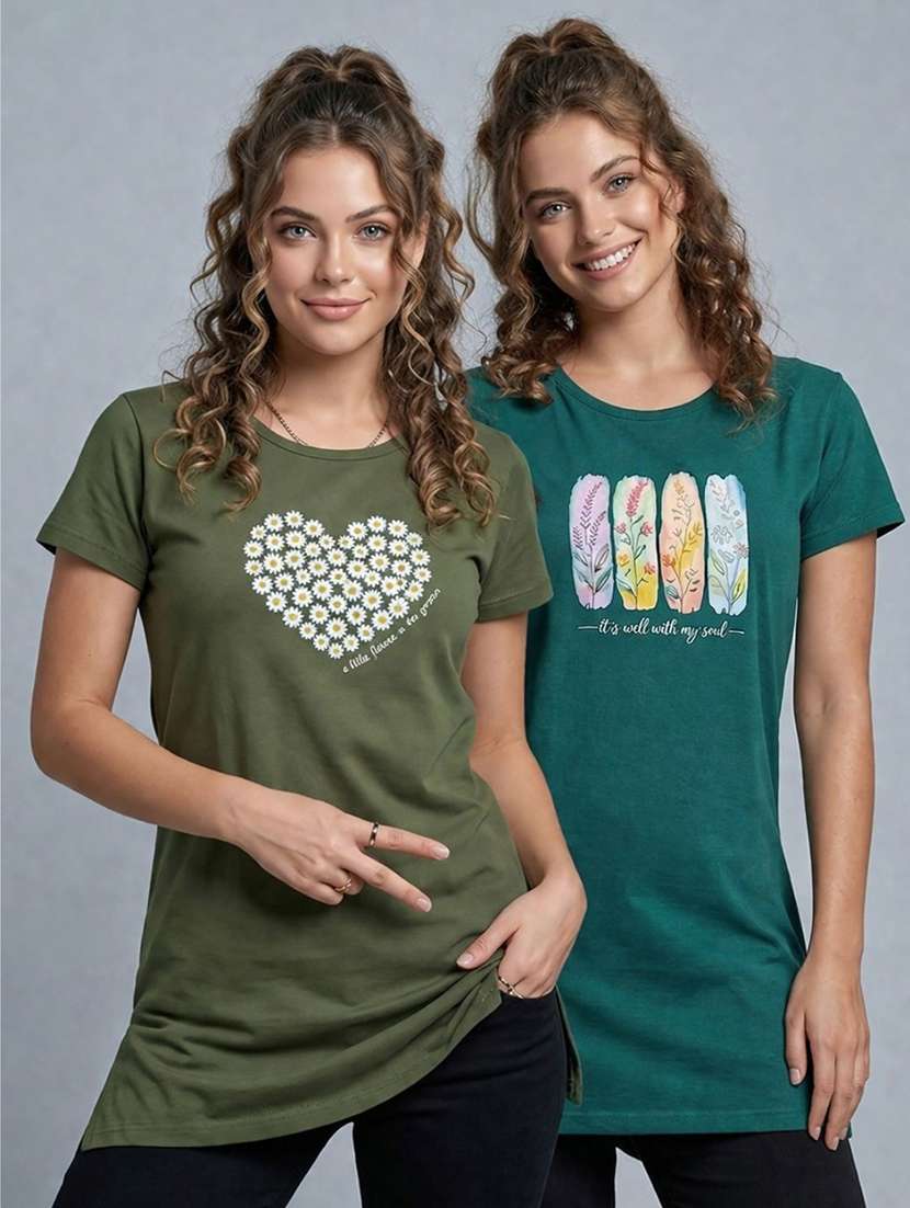 women pack of 2 printed combo t-shirt