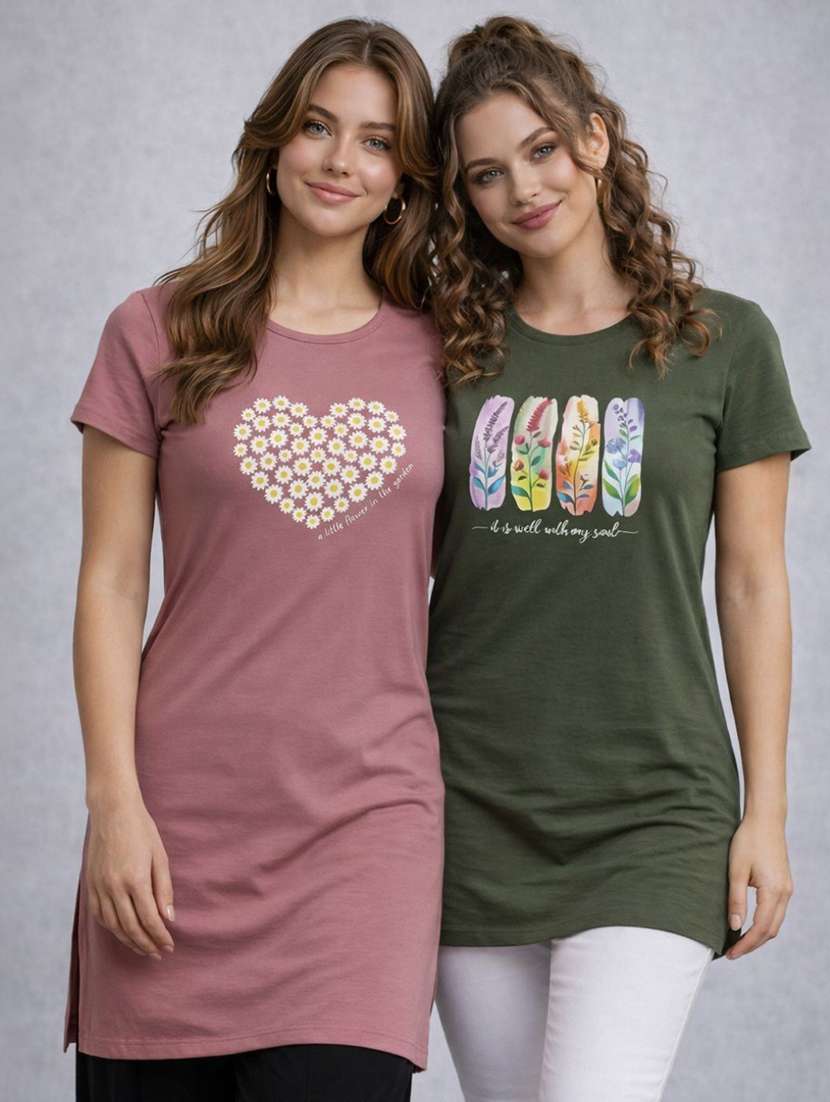 women pack of 2 printed combo t-shirt