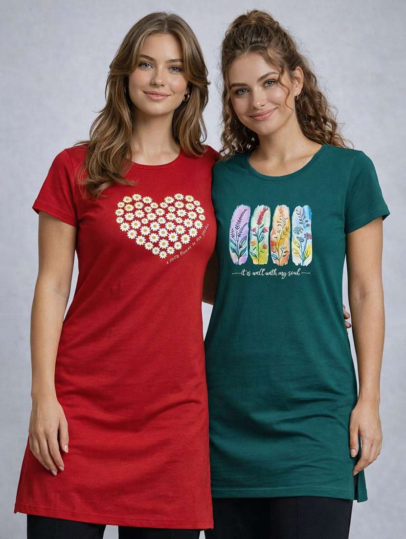 women pack of 2 printed combo t-shirt